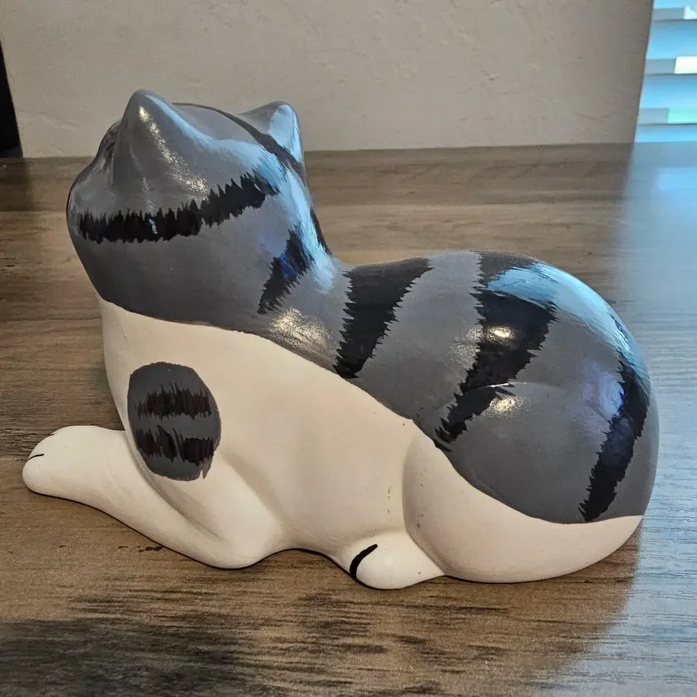 Vintage 1985 Royal Orleans Ceramic Tabby Cat Figurine Gray White Kitty Japan
